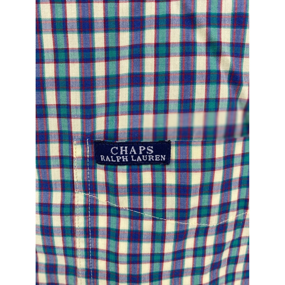 Chaps Ralph Lauren Mens Plaid Short Sleeve Button Down Shirt Blue Green Medium - Picture 6 of 7
